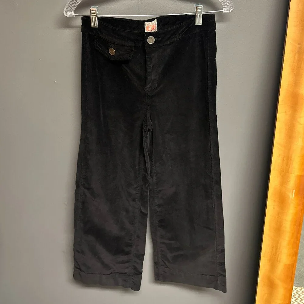 Gianni Bini Black Corduroy Jrs Size 7 Wide Leg Cropped Pants Textured Trousers‎